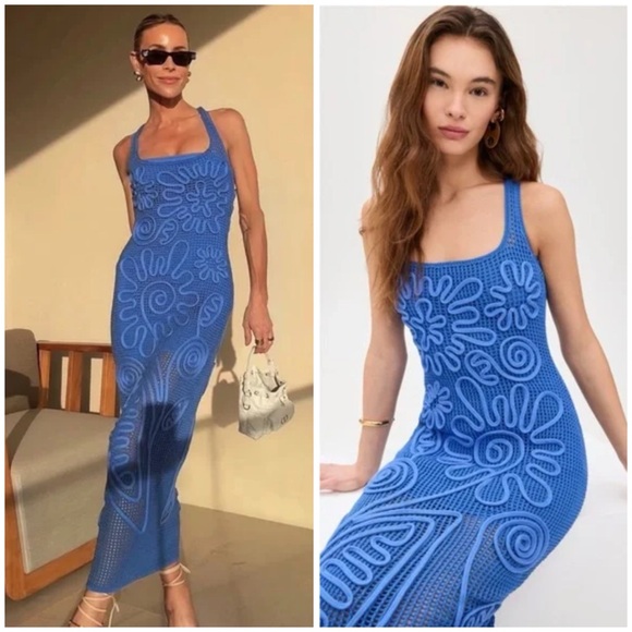 CULT GAIA Nissa Knitted Blue Sheath Midi Dress SZ S - Picture 7 of 8